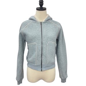 Sashimi Full Zip Hooded Jacket with Pockets Light Blue and Cream Size Small